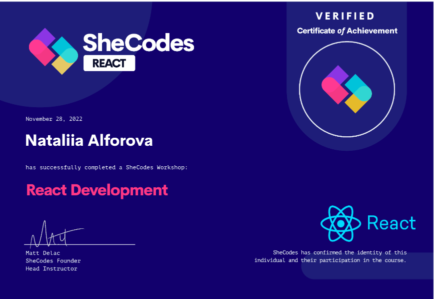 SheCodes Plus Certificate