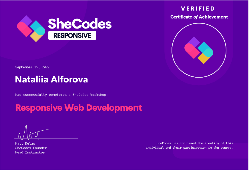 SheCodes Responsive Certificate